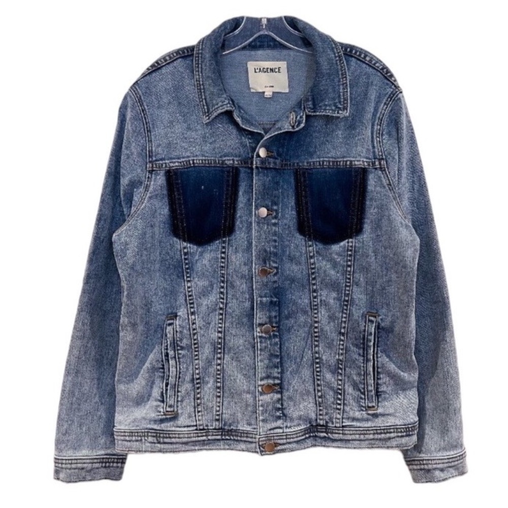 L'Agence Karina Oversized Denim Shadow Pocket Button Down Classic Jean Jacket M